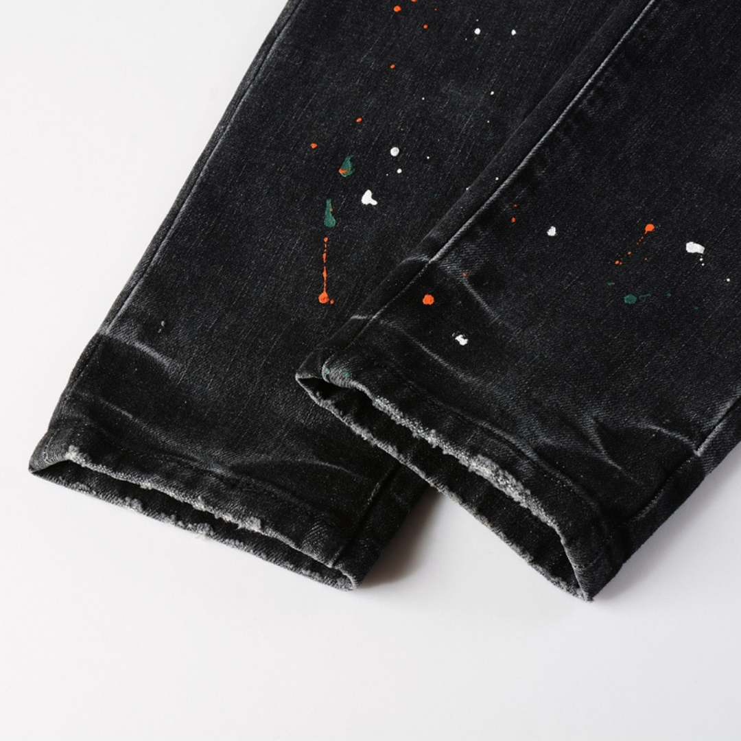 Purple Distressed Paint Jeans